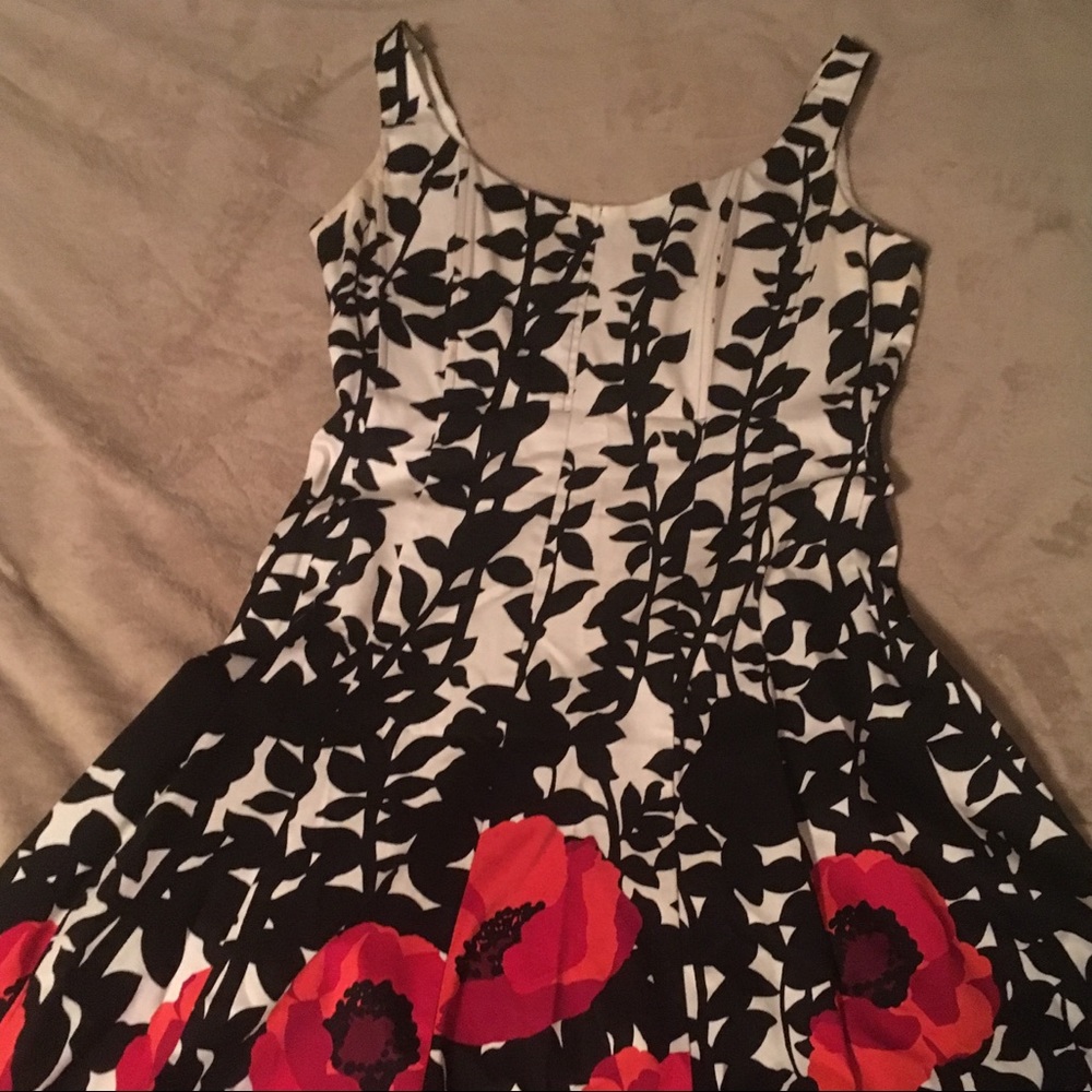 Black and white dress with red poppies.